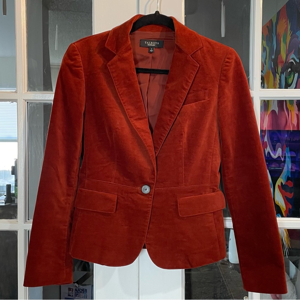 Talbots Kate Fit Rust Orange Velvet Blazer | Sz 2 | Vintage-Inspired